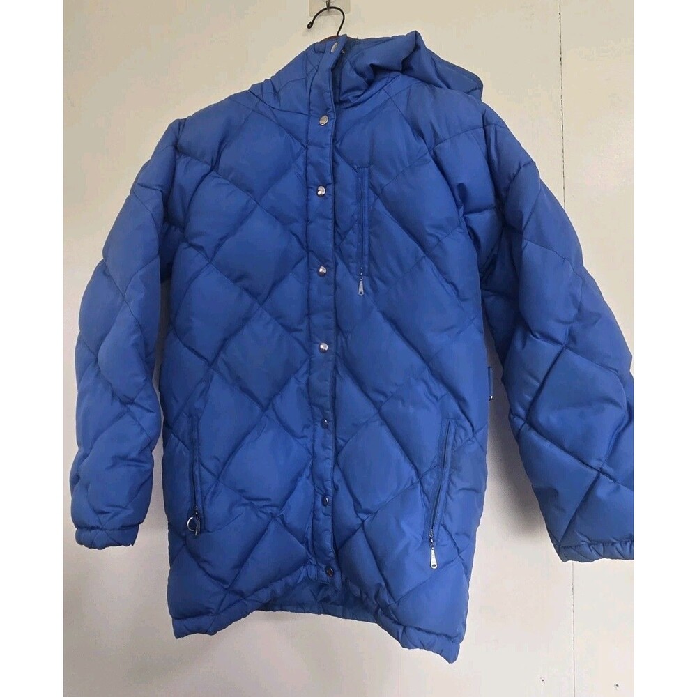 VTG Skitique Puffer Jacket Mens L Goose Down Blue Nylon Ski Coat 80s 90s